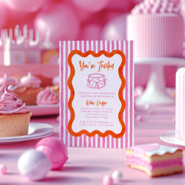 Convites Branca Desenhada Mão Rosa e Laranja Aniversário