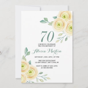 Convites Branca doce Flora Greenery 70 Birthday
