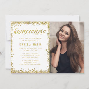 Convites Branca Dourada Faux Glitter Quinceanera 15 Anivers