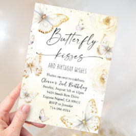 Convites Branca e Dourada Borboleta Beija Aniversário