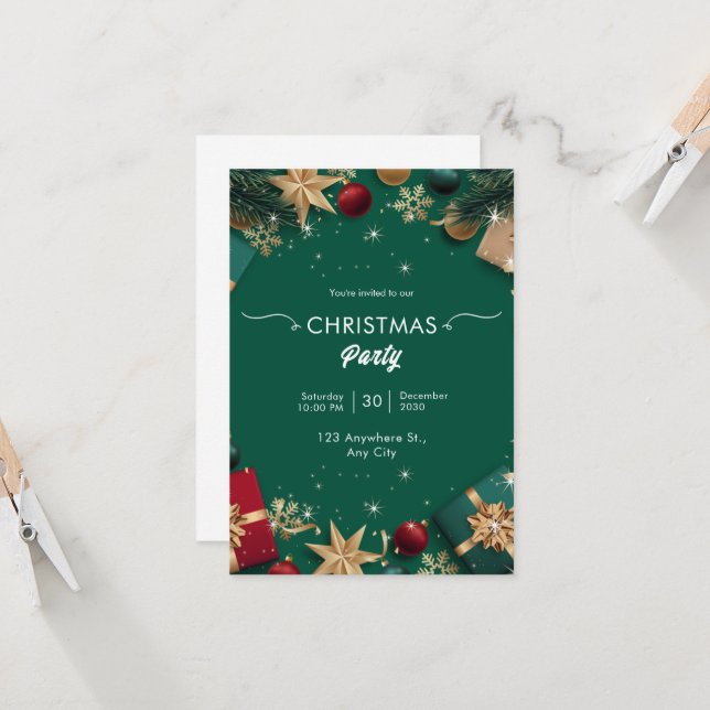 Convites Branca e Verde Moderno Feliz Natal (Frente/Verso In Situ)