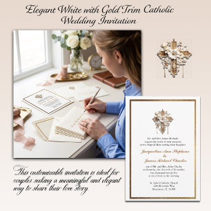 Convites Branca Elegante com Casamento Dourado