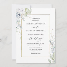 Convites Branca Elegante e Floral Azul Tudo em Um Casamento