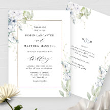 Branca Elegante e Floral Azul Tudo em Um Casamento