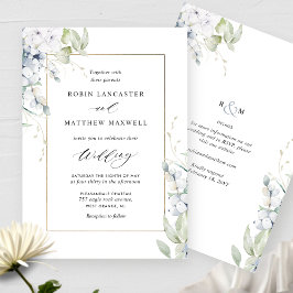 Convites Branca Elegante e Floral Azul Tudo em Um Casamento