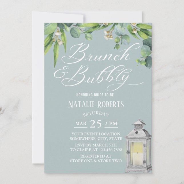 Convites Branca Elegante Lanterna e Foliage Bridal Brunch (Frente)