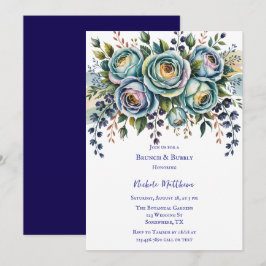 Convites Branca Floral de Turquesa Azul Elegante