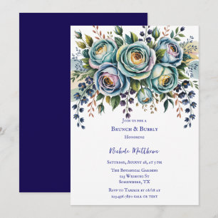 Convites Branca Floral de Turquesa Azul Elegante