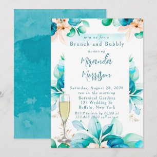 Convites Branca Floral Floral de Cor Azul-Teal e Borracha I