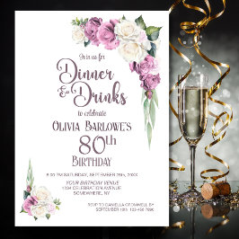 Convites Branca, Janto Floral Cor-de-Rosa e Bebidas 80 de A