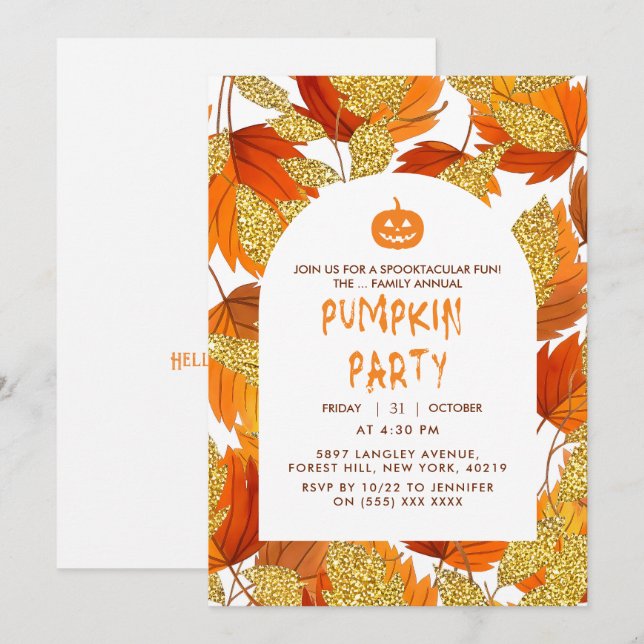 Convites Branca | Modern Faux Glitter Sai do Halloween (Frente/Verso)