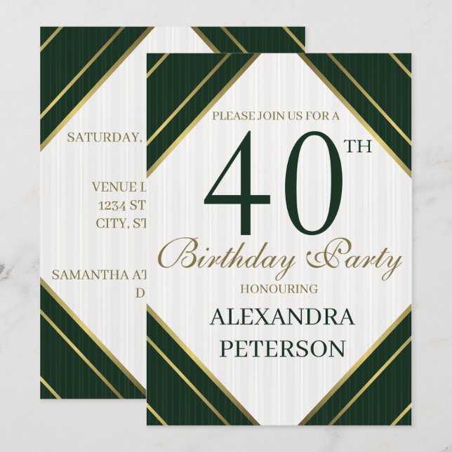 Convites Branca Moderna E Dourada Greve Aniversário (Frente/Verso)