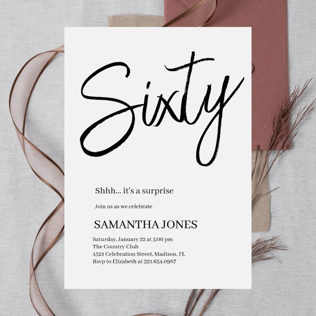 Convites Branca Moderna e Festa de aniversário Negra 60 (Criador carregado)