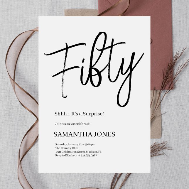 Convites Branca Moderna e Negra 50ª Festa de aniversário (Criador carregado)