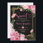 Convites Branca Negra Doce Dezesseis Dourados 16º Aniversár<br><div class="desc">Black Pink Sweet Sessenta Dourada 16ª Convite de aniversário Mis Quince 15 Anos,  16º aniversário.</div>
