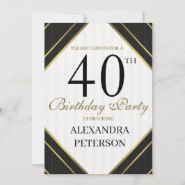 Convites Branca Negra E Dourada Moderna Aniversário