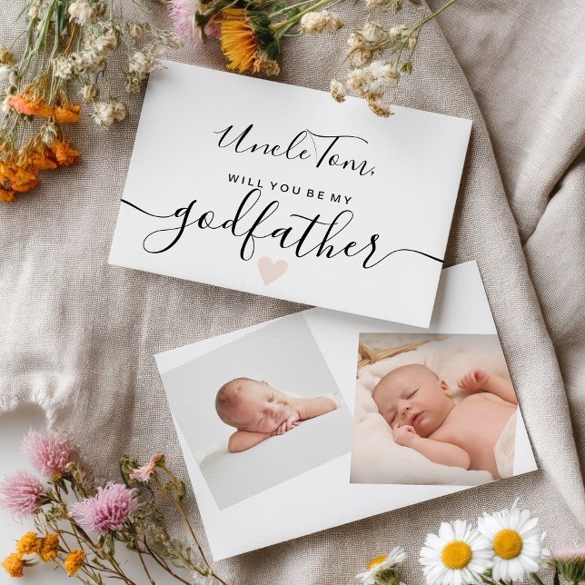 Convites Branca negra moderna seja meu batismo padrinho (Modern black white be my godfather baptism invitation)