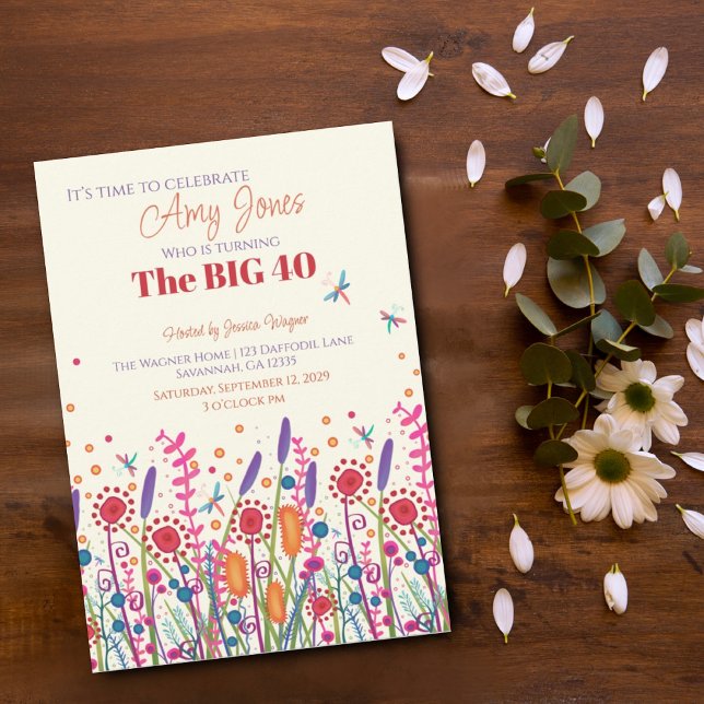 Convites Branca personalizada de flor selvagem Aniversário (Criador carregado)
