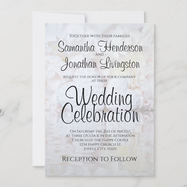 Convites Branca Refletindo Flores de Peônias e Casamento de (Frente)