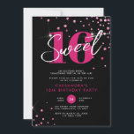 Convites Branca Rosa Negra Moderna, Doce Dezesseis Aniversá<br><div class="desc">Moderno Negra Cor-de-Rosa Brilhante Doce 16 Convite de Aniversário</div>