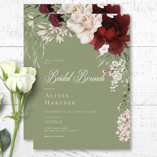 Convites Branca russa e Borgonha Floral Verde Bridal Brunch