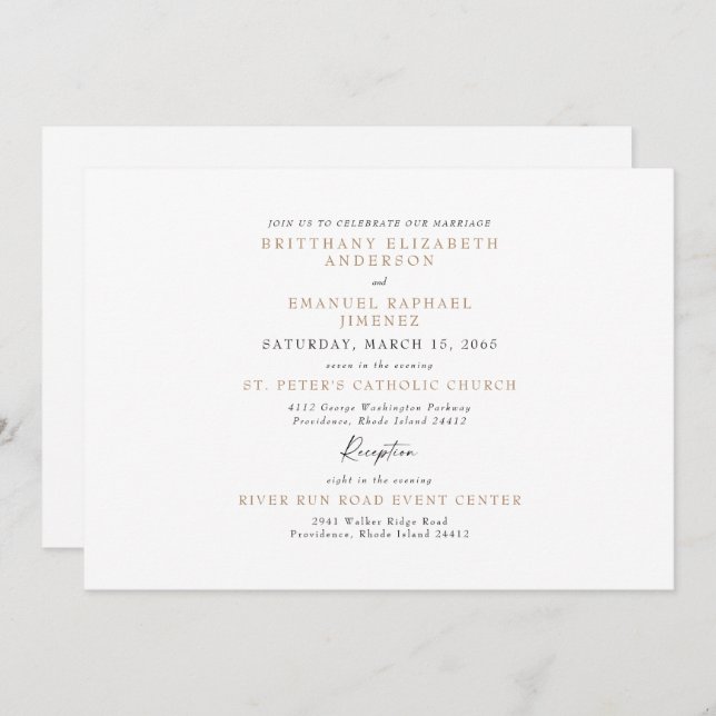 Convites Branca Simples e Dourada Sem Casamento de Pais (Frente/Verso)