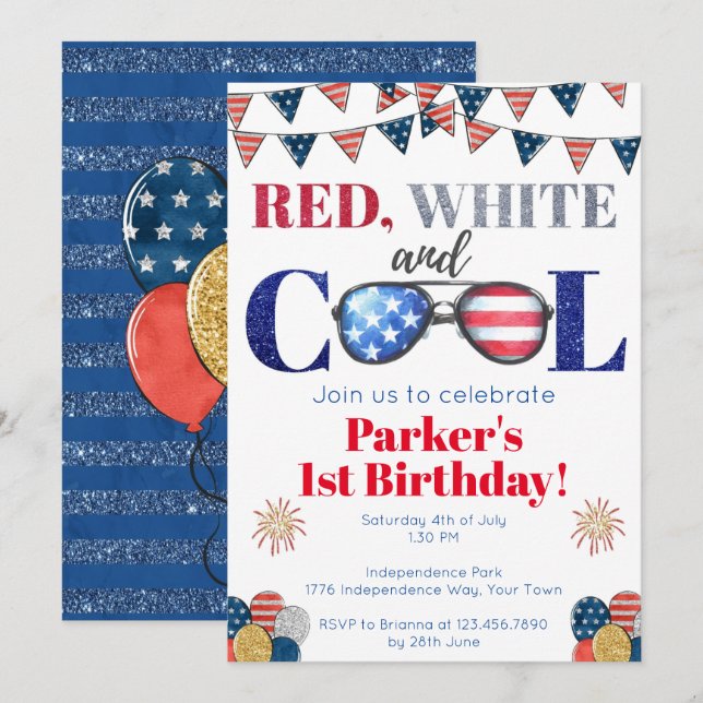 Convites Branca Vermelha e Legal Aniversário do Dia 4 de ju (Frente/Verso)