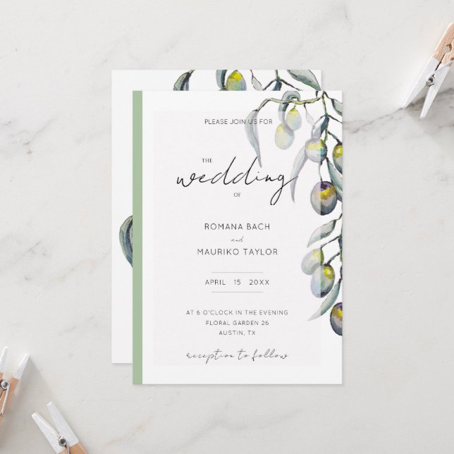 Convites Branch de Oliveiras Mágicas, pintado à mão (Frente/Verso In Situ)