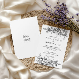 Convites Branch e Folhas Pretas e Brancas com Casamento Mon