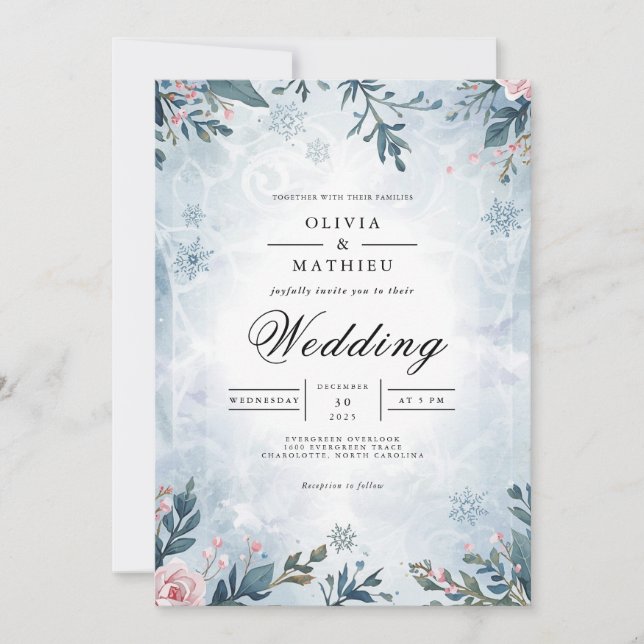 Convites Branch Floral Casamento no inverno (Frente)