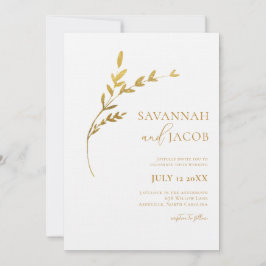 Convites Branch Minimalista White e Dourado Sai do Casament