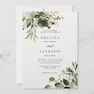 Convites Branches Verdes e Casamento de Creme