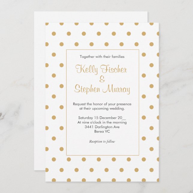 Convites Branco com bolinhas douradas (Frente/Verso)