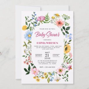 Convites Branco com chá de fraldas de Quadro Floral Verde