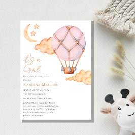 Convites Branco de Balão de Ar Quente Rosa É um Chá de fral