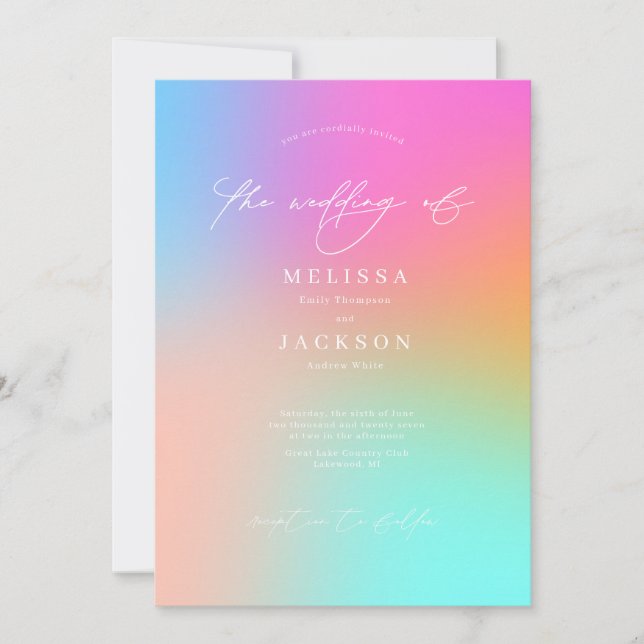 Convites Branco de Casamento de Ombre com script minimalist (Frente)