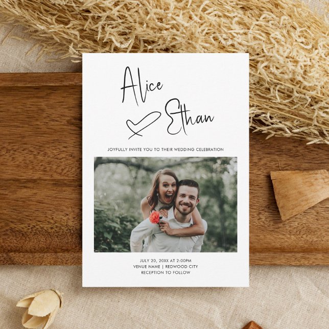 Convites Branco de Foto do Coração de Assinatura de Script  (Criador carregado)