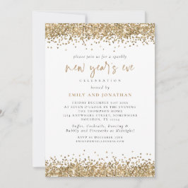 Convites Branco de Véspera de ano novo brilhante Dourada El