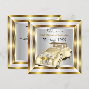 Convites Branco Dourado Festa de aniversário de 60ª  de car