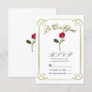 Convites Branco & Dourado Rosa Vermelha Beleza Casamento RS