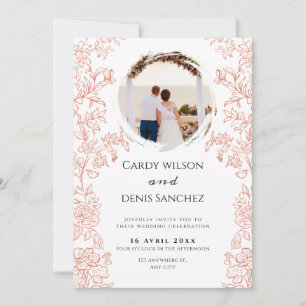 Convites Branco e Marrom Floral Moderno Foto Boho casamento