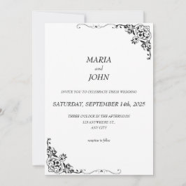 Convites Branco e Preto Clássico Moderno Chic Elegante