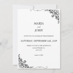Convites Branco e Preto Clássico Moderno Chic Elegante