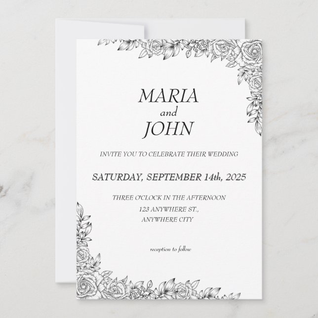 Convites Branco e Preto Clássico Moderno Chic Elegante (Frente)