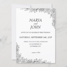 Convites Branco e Preto Clássico Moderno Chic Elegante