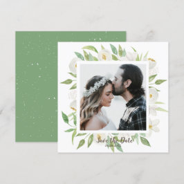 Convites Branco e Preto Verde da Aquarela Salvar a Data