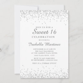 Convites Branco Elegante com Brilho Prateado Sweet 16