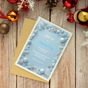 Convites Branco elegante e Natal azul