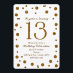 Convites Branco & festa de aniversário Dourado do doce 13<br><div class="desc">Branco & convites de festas de aniversários Dourados do doce 13 dos pontos do brilho.</div>