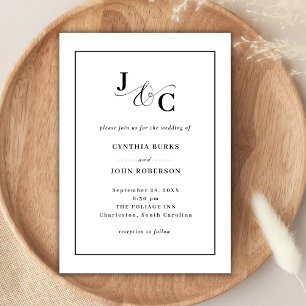 Convites Branco Minimalista e Chique Casamento com Borda